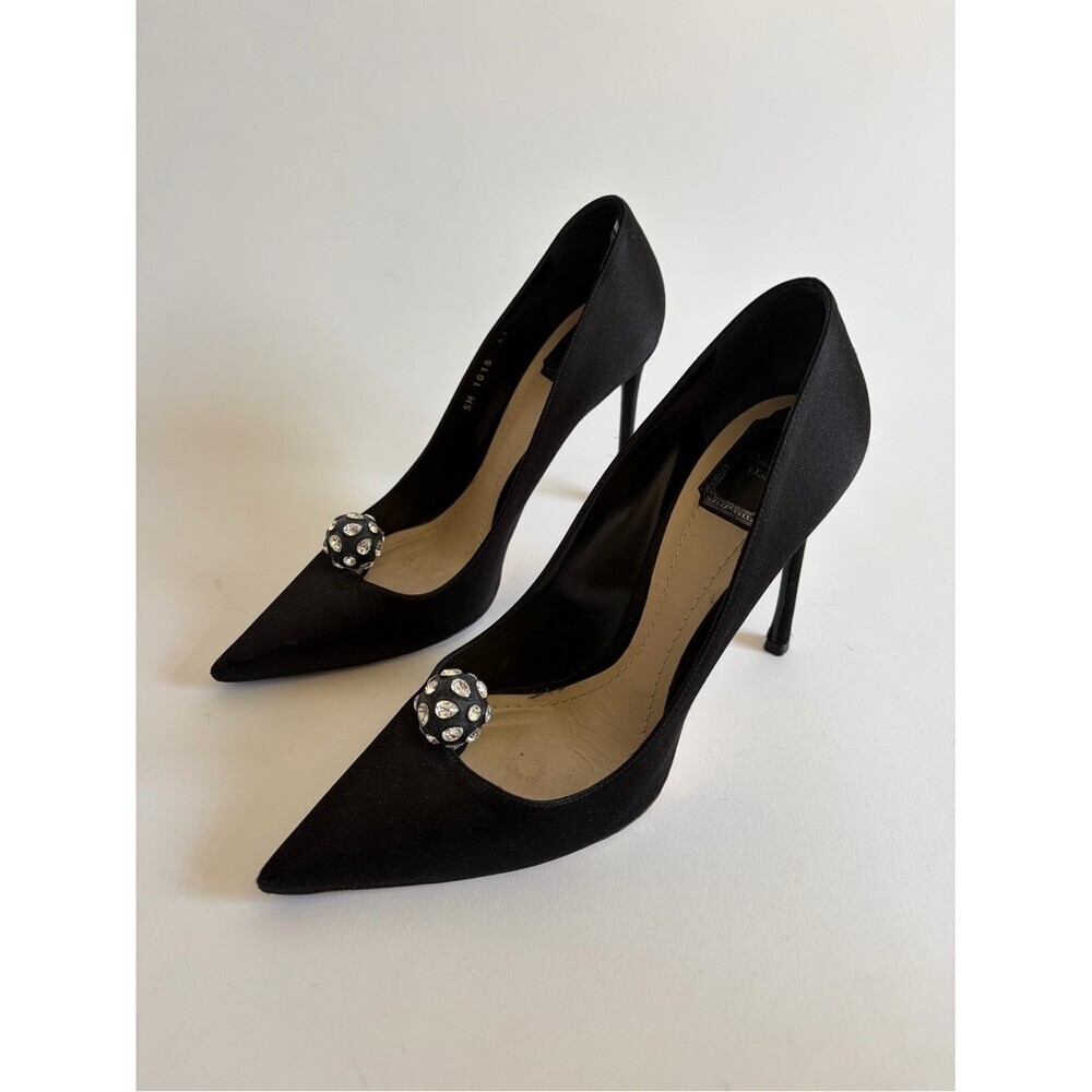 Vintage Christian Dior Black Satin Disco Ball Pointed-Toe Pumps